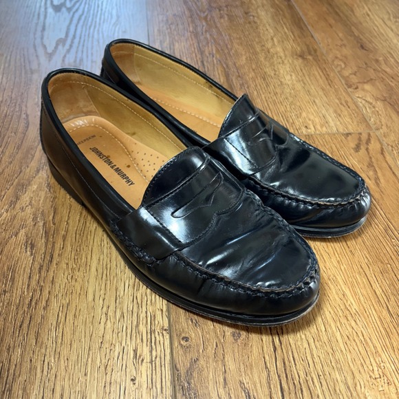 Johnston & Murphy Other - Johnston & Murphy Sheepskin Penny Loafers Black Pre-Flex Leather Shoes Mens 8.5M